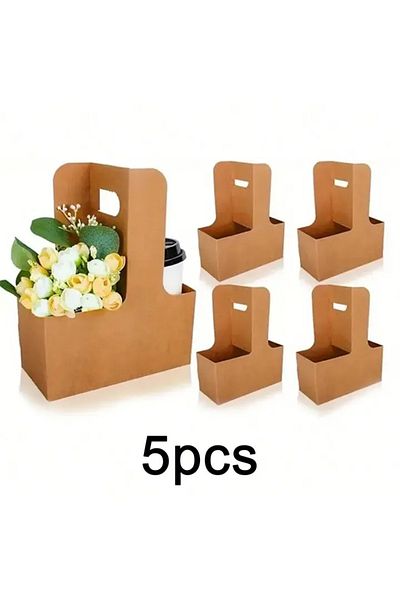 Choice Other Pink-10pcs Kraft Paper Flower Bouquet Gift Bags Paper Material, Handle Drink Carrier For Flora