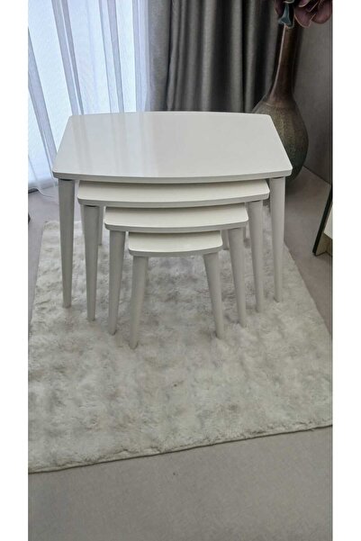 deniss home 4 Lü Lüx Ahşap Mdf Zigon Sehpa Bej [LEKE TUTMAZ KOLAY TEMİZLENİR]