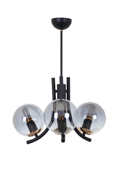 MŞ Aydınlatma Tetra Black Gold 3 Smoked Glass Chandelier