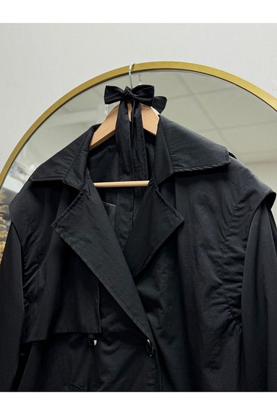 MİHRA STORE Trench scurt cu șnur Peyda Maneci-NN20045 Negru