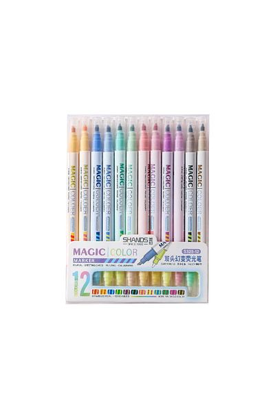 Choice SZ720-12pcs 12pcs Double-ended Magic Color Changing Highlighter Pen Set, Student Diary Scrapbook Pai