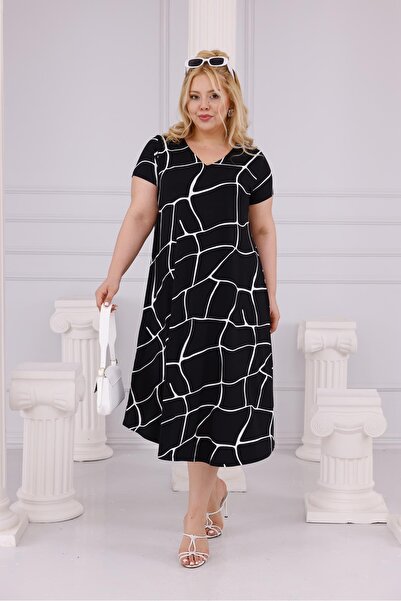 Siyezen Φόρεμα μεγάλου μεγέθους με λαιμόκοψη V, Βαμβάκι τεμάχια, ελαστικό ύφα...