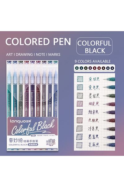 Choice Colorful Black 9 Pcs/Set Multi-Color Gel Pens Large Capacity Colored Ink Art Marker Liner for Studen