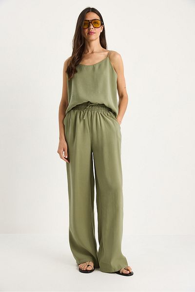 Bianco Lucci Women's Strappy Woven Modal Blouse Pants Top and Bottom Set 9298 60281024