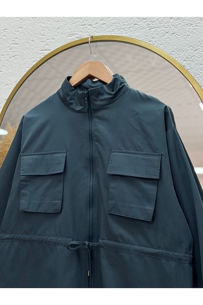 MİHRA STORE Trench Mango Ayda Beli cu șnur-NN20055 Albastru petrol