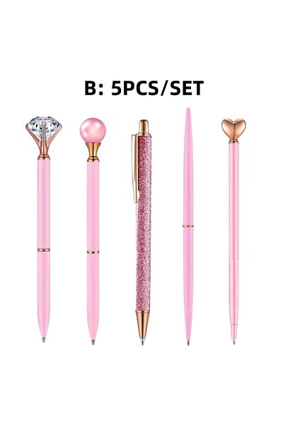 Choice black Pink 5PCS 3pcs/5pcs/8pcs/9pcs Rose Golden Metal Ballpoint Pen Set, Pearl Quicksand Crown, Love