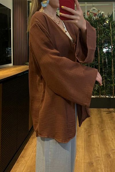 Mogi Butik Women's Double Tie Muslin Fabric Kimono 3085