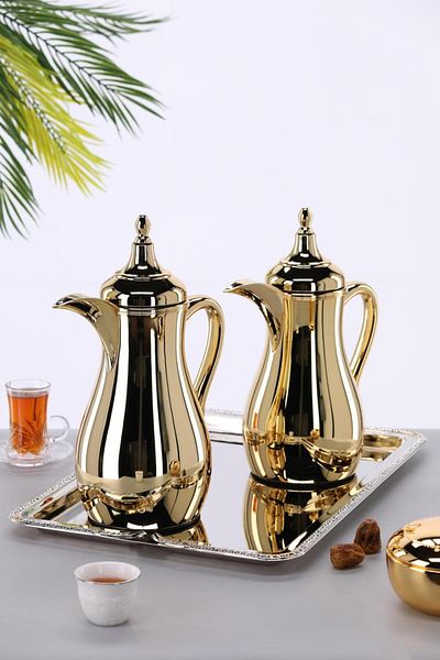 aljahwari Complete 2-piece gold tea and coffee thermos set
