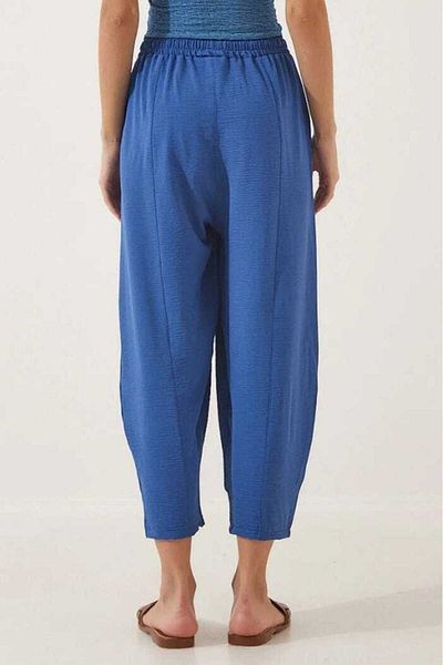 REYNEV New Season Summer Thin Trousers with Elastic Waist High Waist Women's Blue Casual Pants