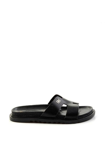 Bambi Black Leather Women's Slippers K04666013803