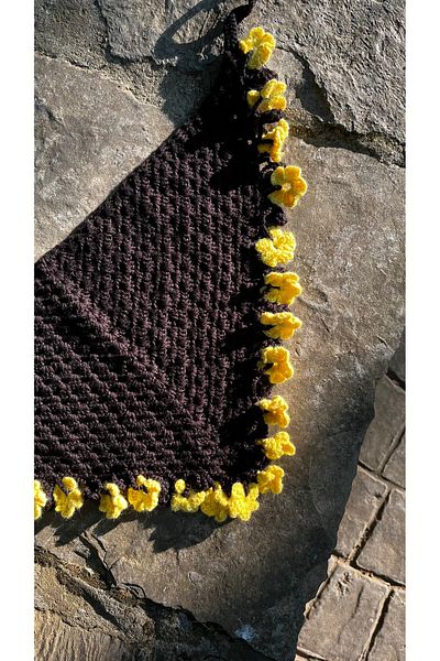 pulur.co Brown Mesh Model Yellow Flower Detailed Bandana Handmade Knitted Crochet Bandana
