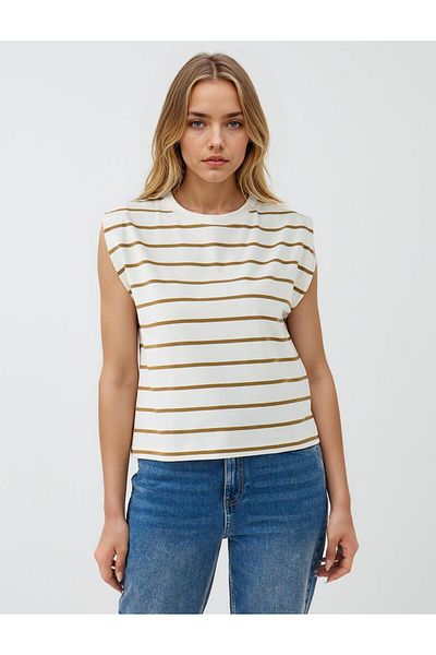 Jimmy Key Tricou alb fără mâneci cu model de dungi