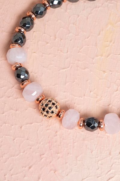 OSMANLI DOĞAL TAŞ Certified Pink Quartz & Hematite Bracelet