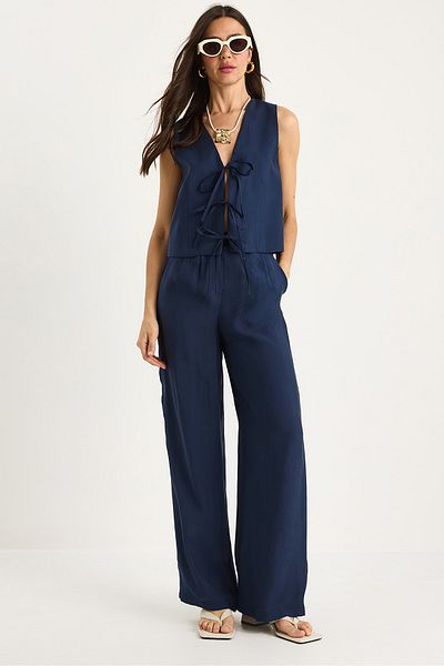 Bianco Lucci Women's Tie-Up Vest High Waist Loose Pants Modal Bottoming Suit 9358 60281071