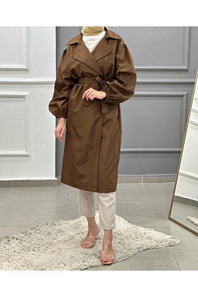 MİHRA STORE Waist Tied Balloon Arm Trench Brown