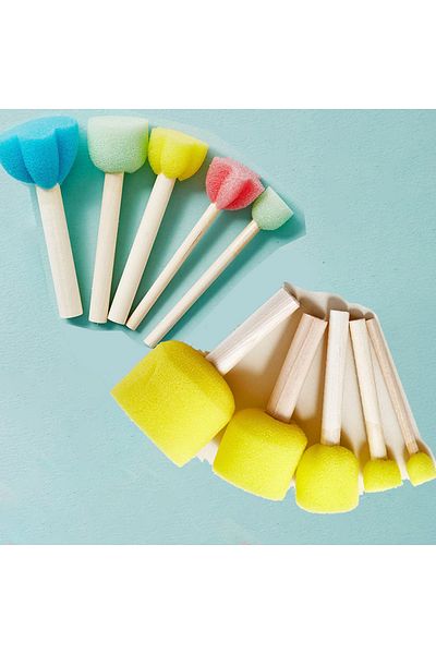 Choice 10pc yellow colored 10 Pcs Set Wooden Handle Mushroom Head Sponge Brush Children DIY Painting Sponge