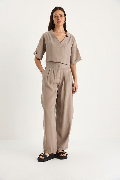 Bianco Lucci Women V-Neck Blouse with High Waist Pants Modal Bottom-Top Suit 9330 60281052