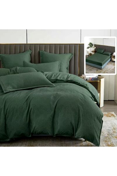 PATONE Bed linen Cotton Satin Baroque UNI, 6 pieces, fitted sheet 160x200cm, double bed, green