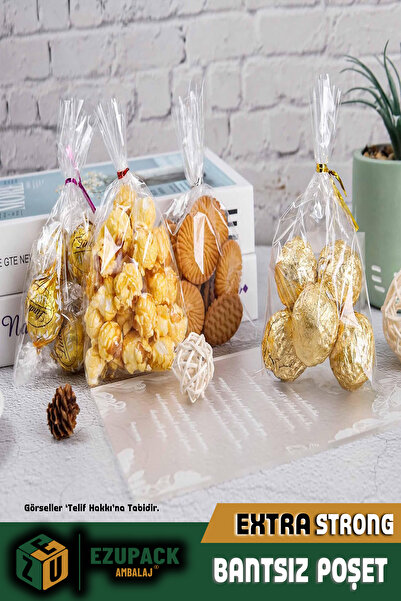 ASTOR AMBALAJ 100 Adet 13x20Düz (BANTSIZ) Şeffaf Jelatin Parlak Kurabiye Aksesuar Poşeti Ambalaj Paketi