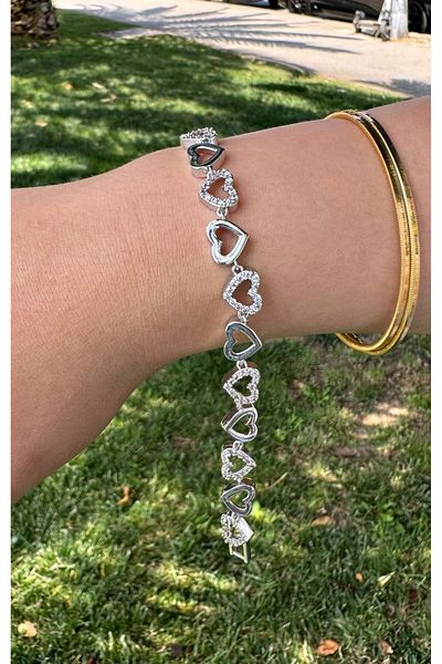 mos&more Silver Zircon Stone Heart Bracelet Xuping