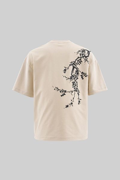 Machinist Men's Floral 3D Printed Oversize Soft Beige T-Shirt