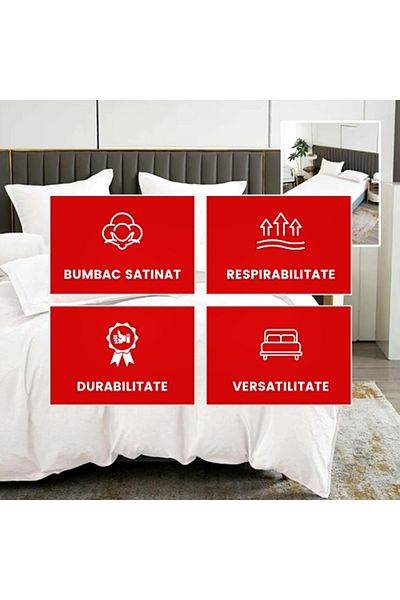 PATONE Bed linen Cotton Satin Baroque UNI, 6 pieces, fitted sheet 160x200cm, double bed, white
