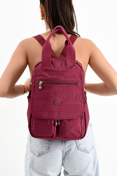 Getcho Varena Women's Burgundy Backpack Multi-Eye Waterproof Daily Cloth Fabric Large Bag with Laptop Compartment