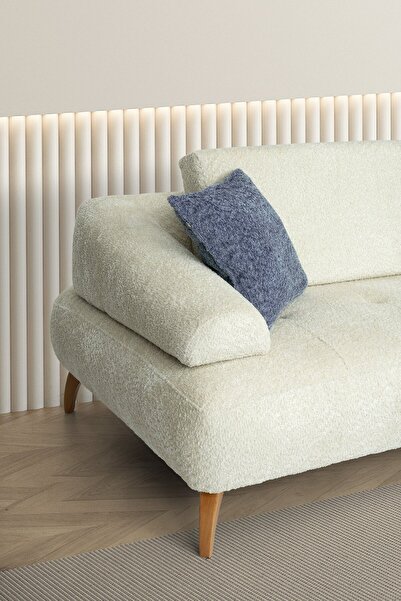 Yuvaset Home Arti Ahşap Ayaklı Beyaz 3 lü Kanepe
