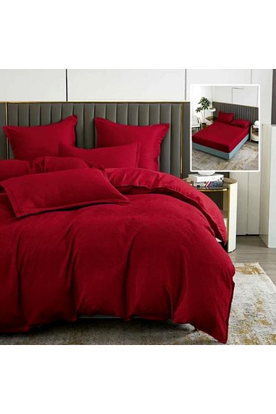 PATONE Bed linen Cotton Satin Baroque UNI, 6 pieces, fitted sheet 180x200cm, double bed, red