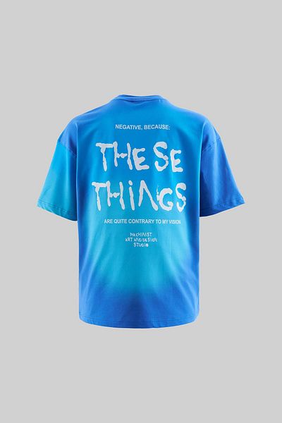Machinist Men's Gradient Printed Oversize Soft Blue T-Shirt