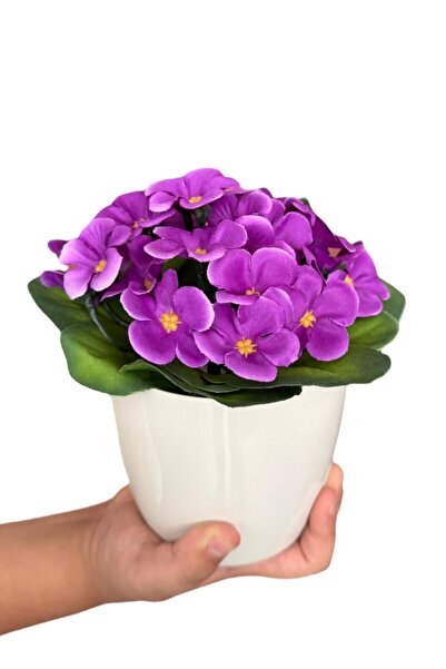 YAPAY ÇİÇEKÇİNİZ BEYAZ RENKLİ SAKSIDA CANLI RENKLİ GERÇEK DOKULU YAPAY MENEKŞE