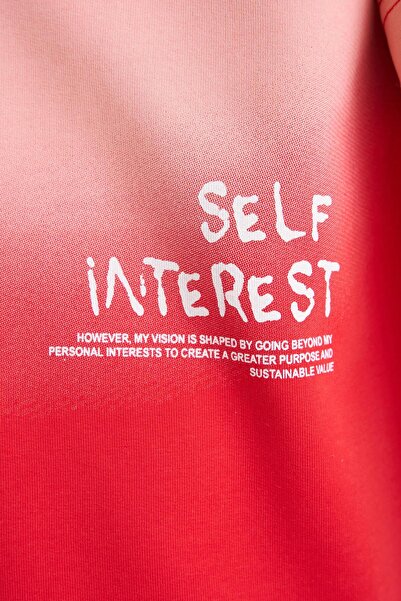 Machinist Men's Gradient Printed Oversize Fire Red T-Shirt