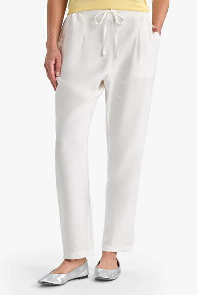 DeFacto Wide Leg Pocket Detailed Elastic Waist Straight Leg White Trousers F0...