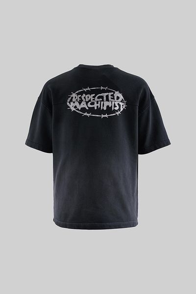 Machinist Men's Effected and Logo Printed Washed Oversize Black T-Shirt