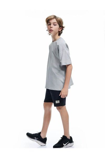 Koton Basic Anthracite Boy's Shorts with Elastic Waist and Applique Detail 5Skb40163Tk