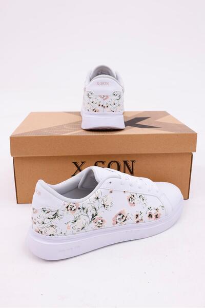 xson 3d Dijital Baskı Kadın Alex Mcqueen Beyaz - Çiçek Desenli Sneaker