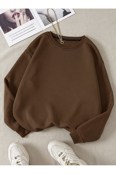 COHERENT Unisex Women/Men Solid Color Oversize Crew Neck Cotton Sweatshirt