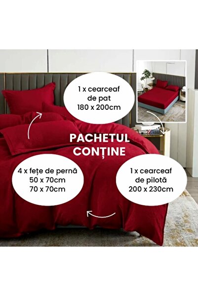 PATONE Bed linen Cotton Satin Baroque UNI, 6 pieces, fitted sheet 180x200cm, double bed, red