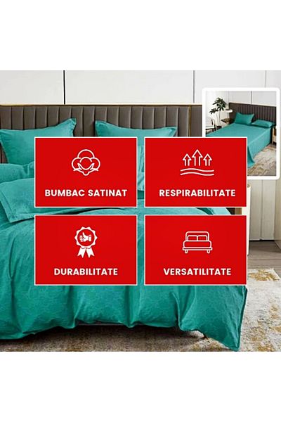 PATONE Bed linen Bumbat Satinat Baroque UNI, 6 pieces, double bed, turquoise