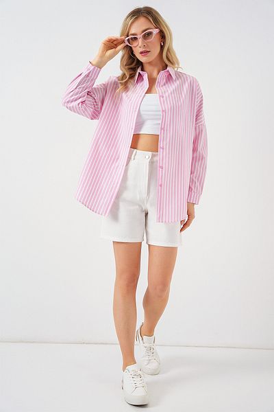 Bigdart Women's Striped Oversize Shirt 20332 - Powder