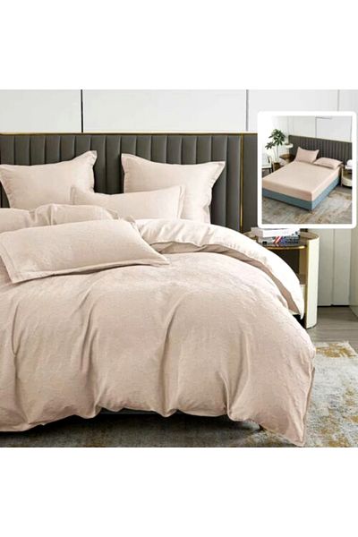PATONE Bed linen Cotton Satin Baroque UNI, 6 pieces, fitted sheet 160x200cm, double bed, beige