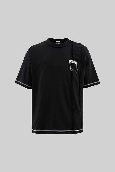 Machinist Men's Stitch Detailed Split Oversize Black T-Shirt