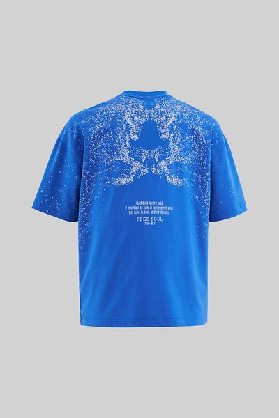 Machinist Men's Free Soul Glowing Printed Oversize Soft Blue T-Shirt
