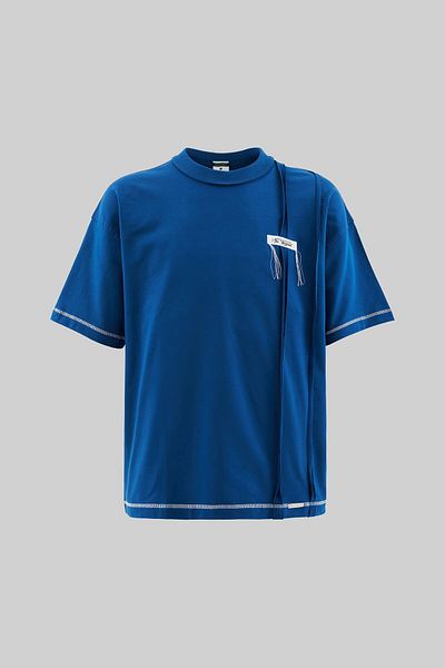 Machinist Men's Stitch Detailed Split Oversize Indigo T-Shirt