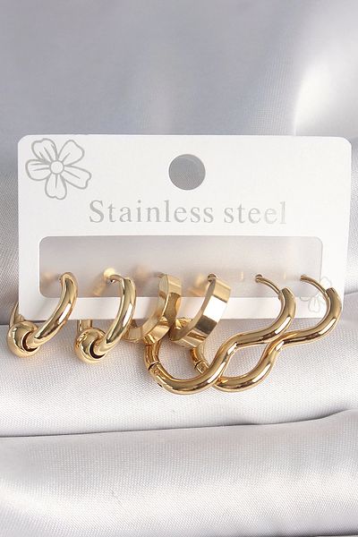 Store 316L Steel Gold Color Heart Hoop Model Women's Earring Set
