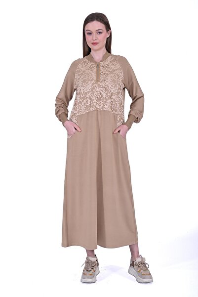 Invee Lace Leotard Dress Camel