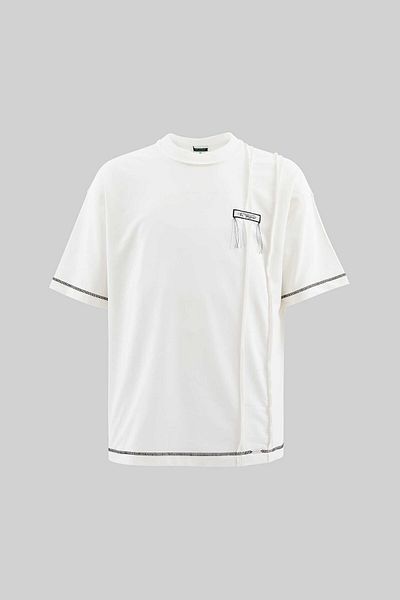 Machinist Men's Stitch Detailed Split Oversize Ecru T-Shirt
