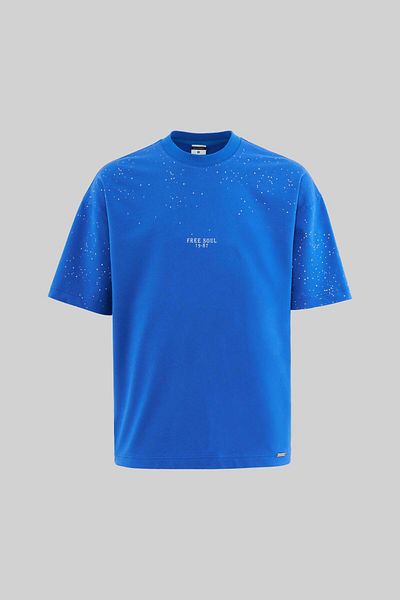 Machinist Men's Free Soul Glowing Printed Oversize Soft Blue T-Shirt