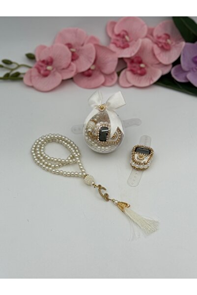 Uğurlu Hac mini fanus zikirmatik inci tesbih seti