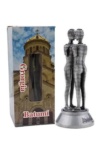 Dünyadan Hediyeler Vintage Gümüş Metal Gürcistan Batum Ali ve Nino Heykeli 15 cm
